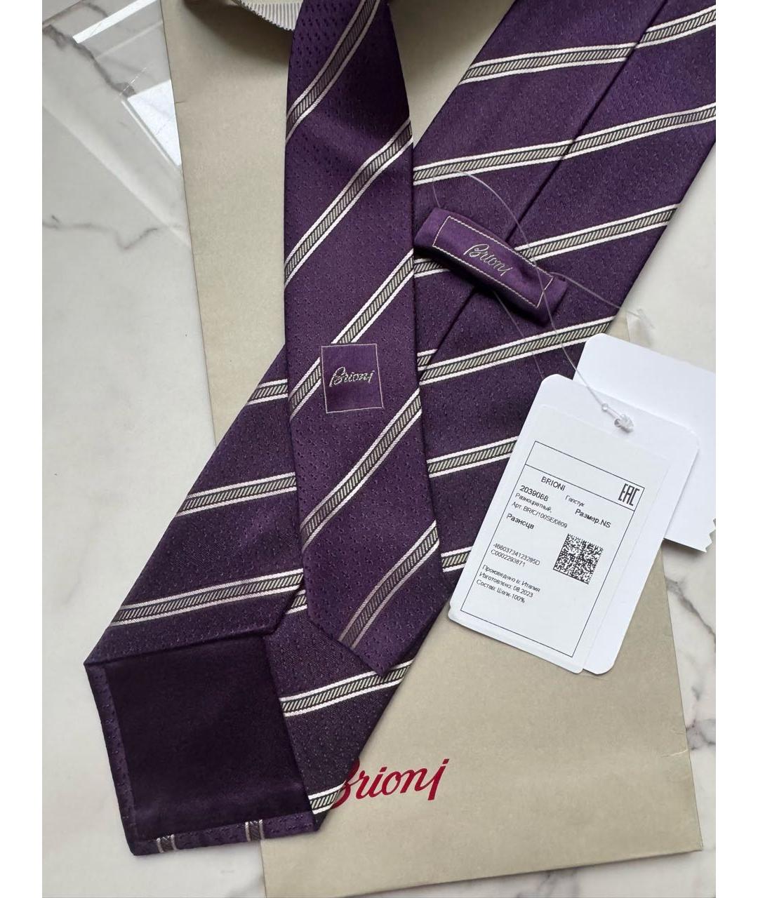 BRIONI Фиолетовый шелковый галстук, фото 5