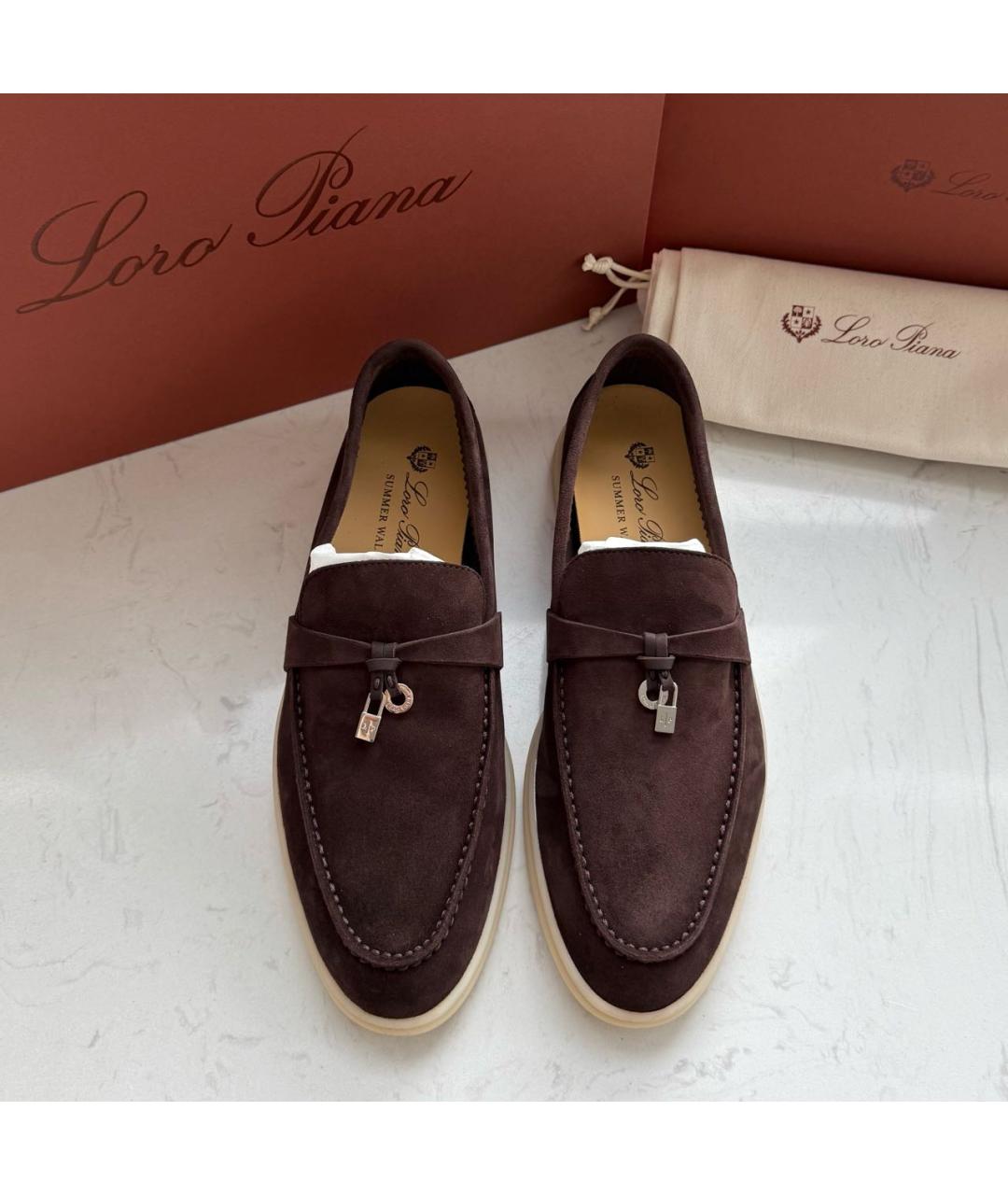 LORO PIANA Коричневые замшевые лоферы, фото 3