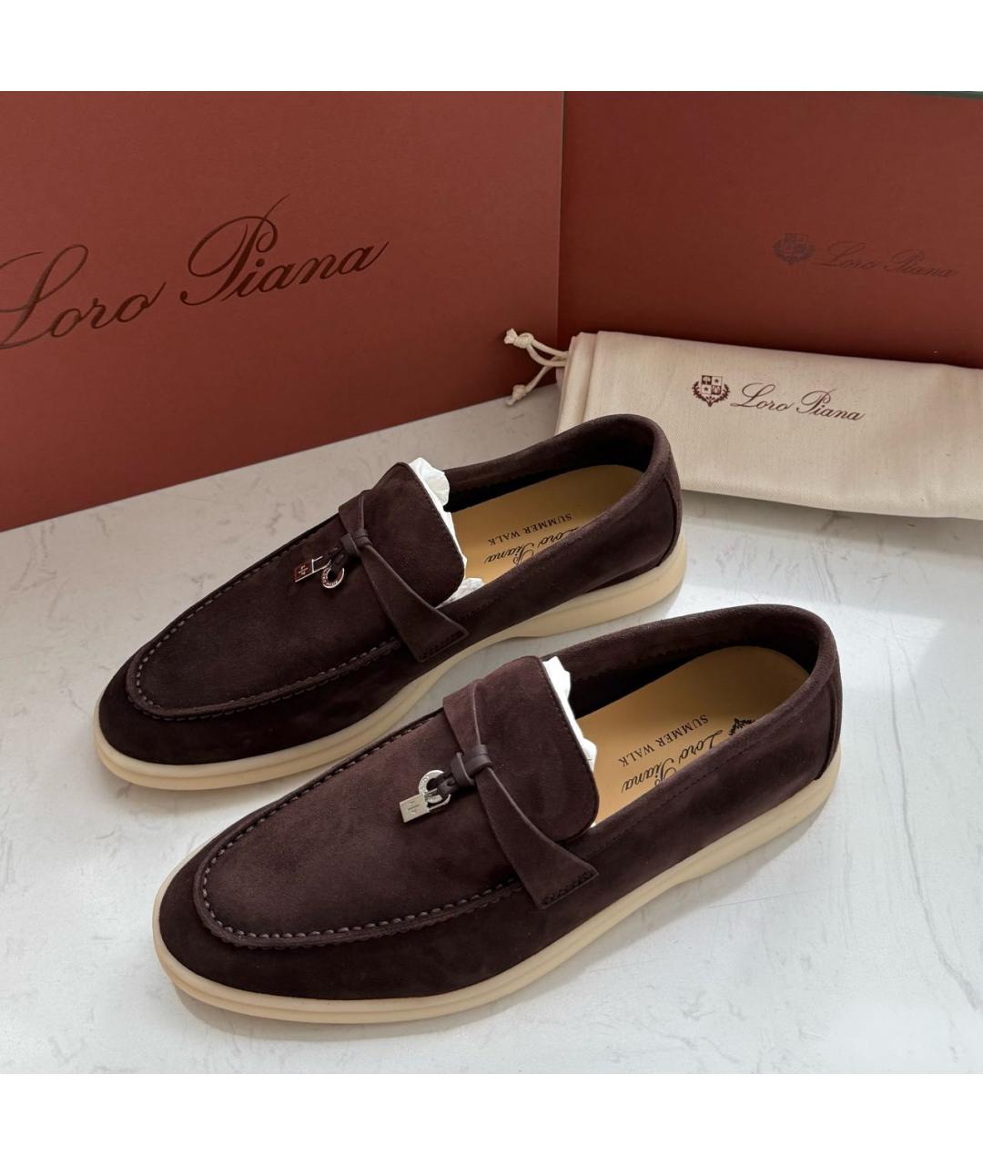 LORO PIANA Коричневые замшевые лоферы, фото 2