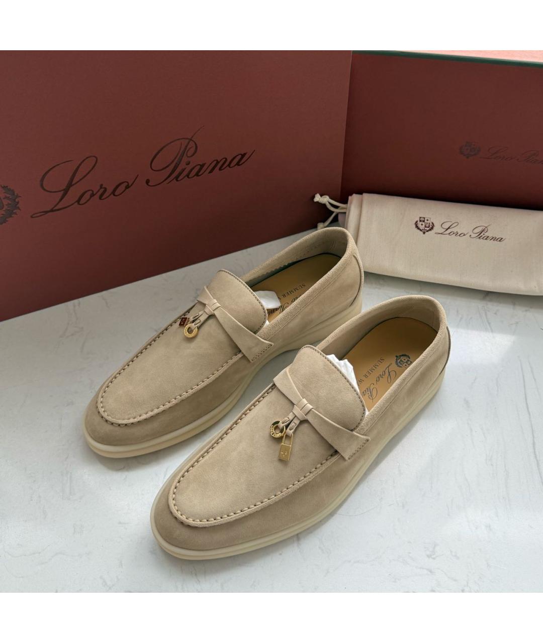 LORO PIANA Бежевые замшевые лоферы, фото 2