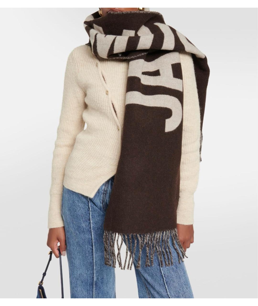 JACQUEMUS Коричневый шерстяной шарф, фото 2