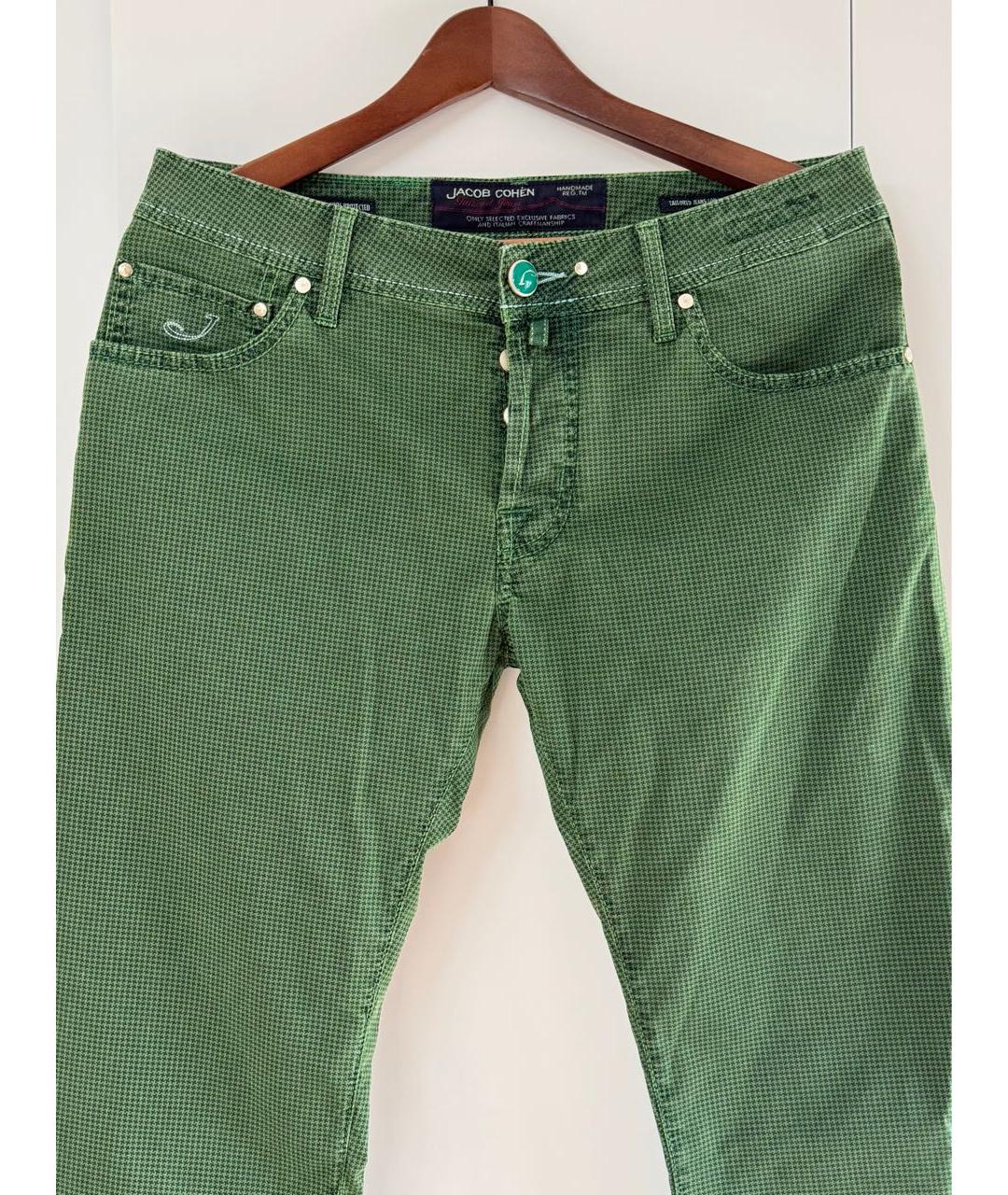 JACOB COHEN Зеленые хлопко-эластановые повседневные брюки, фото 4