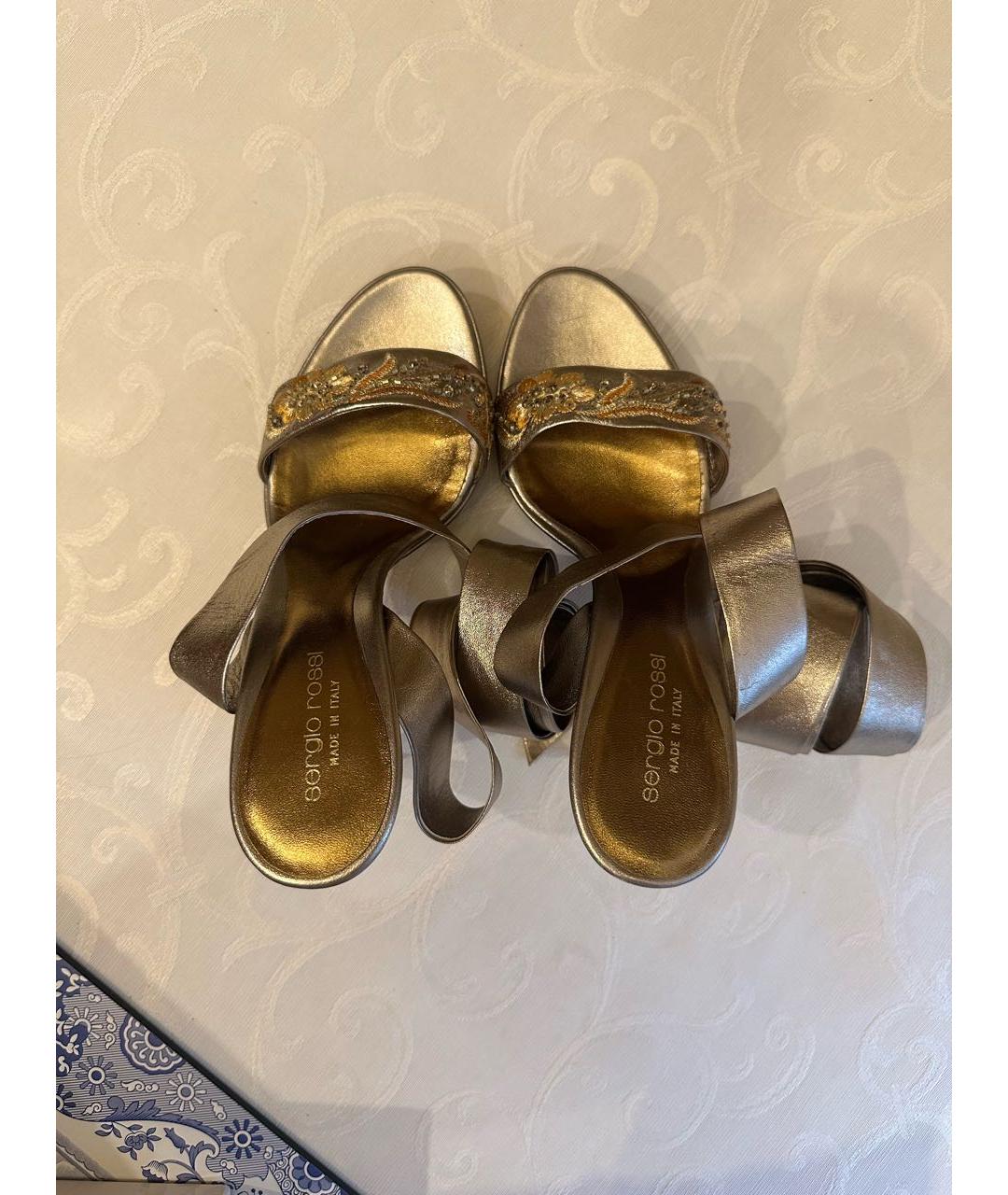 SERGIO ROSSI Золотые кожаные босоножки, фото 3
