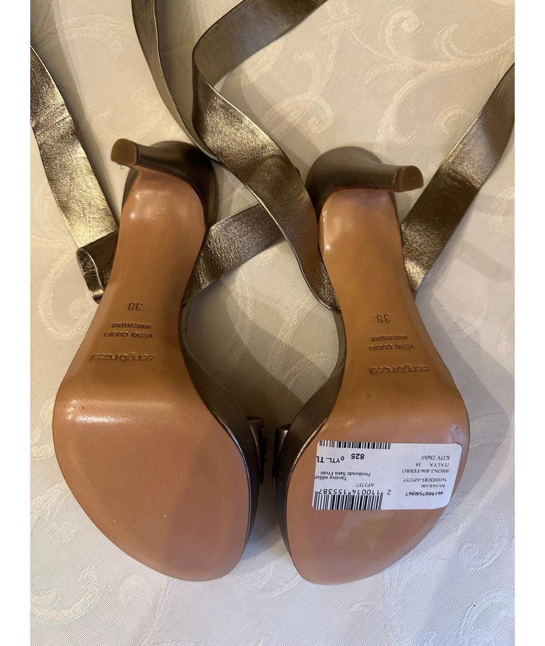 SERGIO ROSSI Золотые кожаные босоножки, фото 6