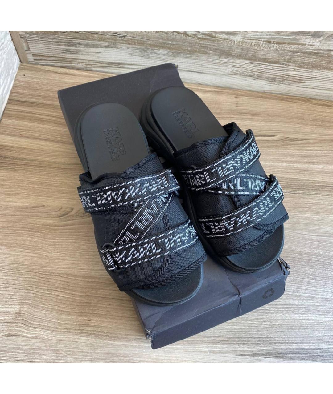 KARL LAGERFELD Черные текстильные шлепанцы, фото 4