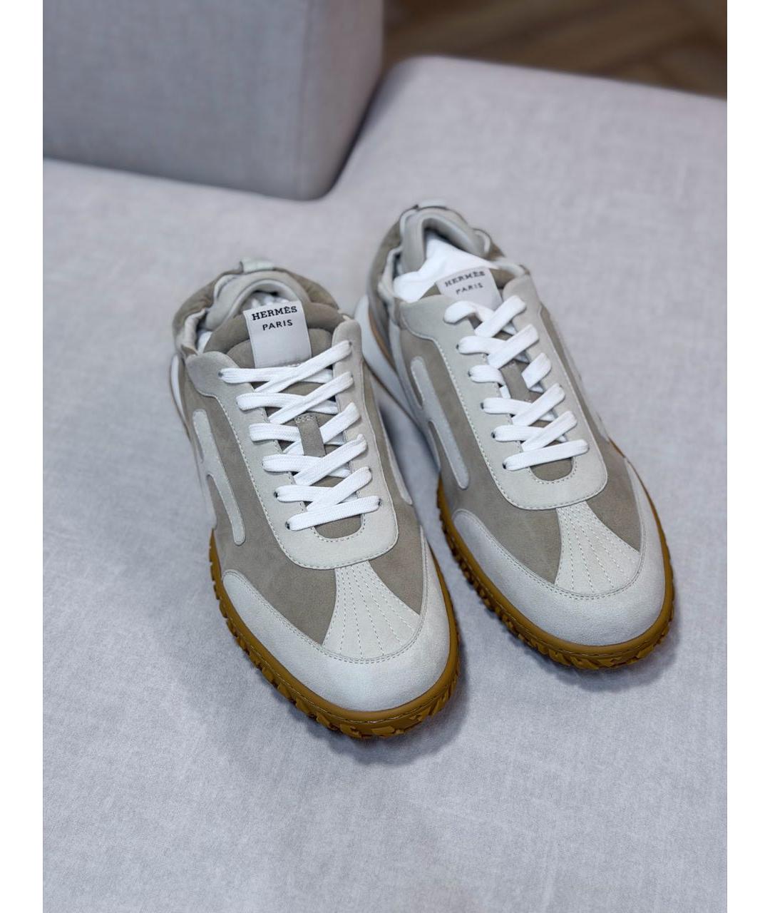HERMES Бежевые замшевые низкие кроссовки / кеды, фото 2