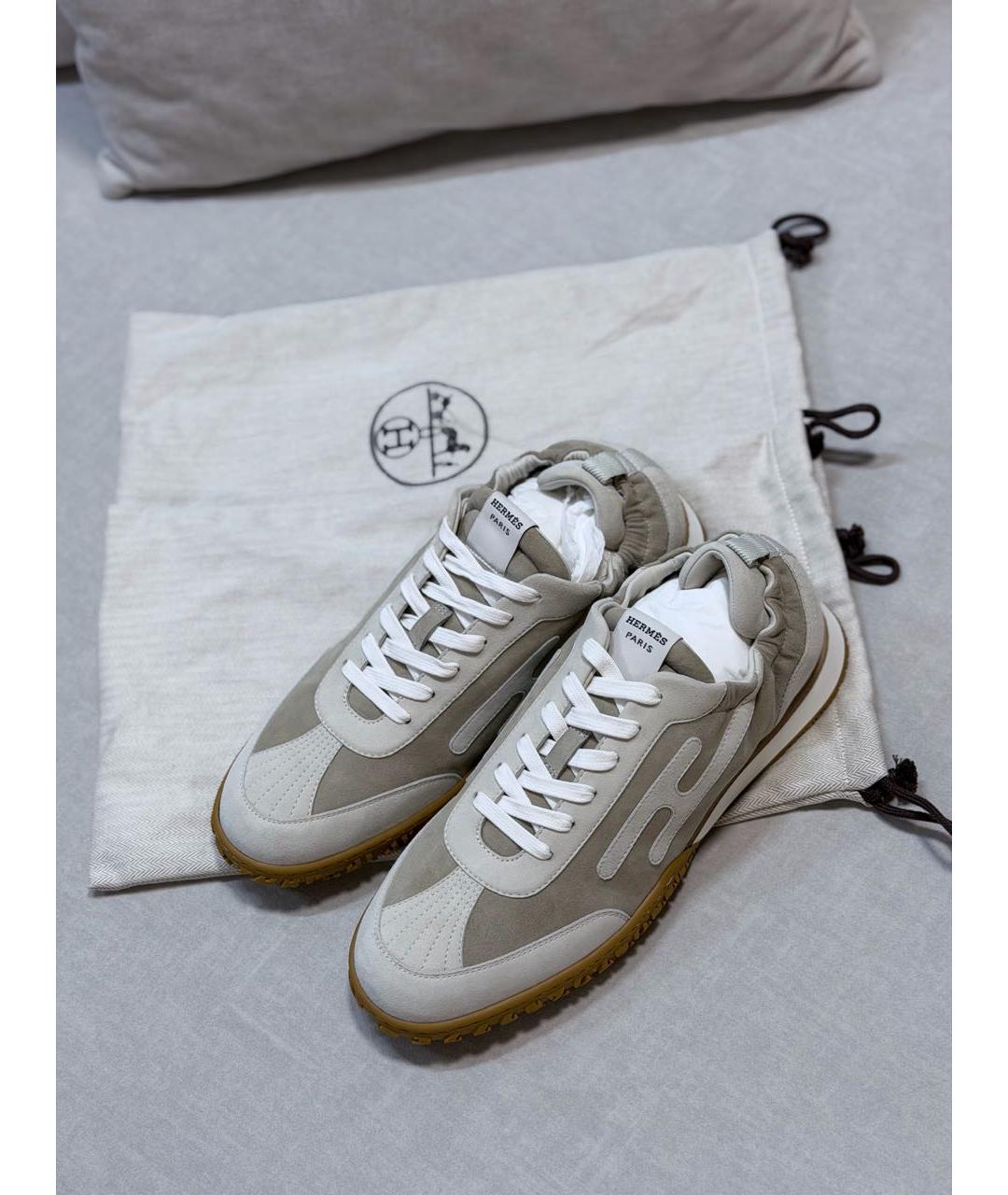 HERMES Бежевые замшевые низкие кроссовки / кеды, фото 5