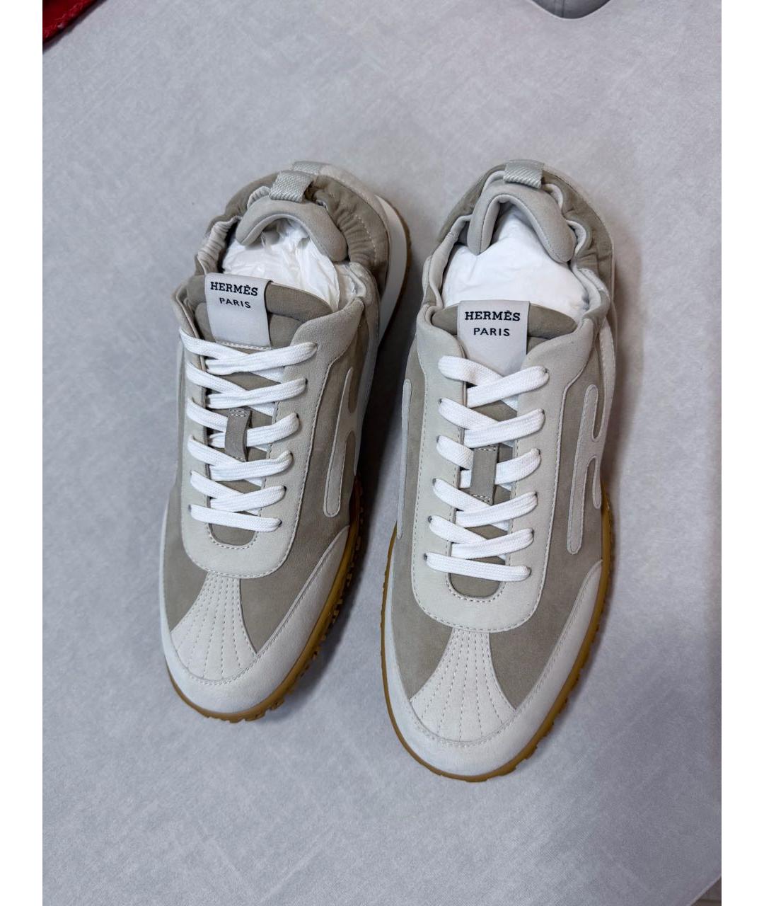 HERMES Бежевые замшевые низкие кроссовки / кеды, фото 3