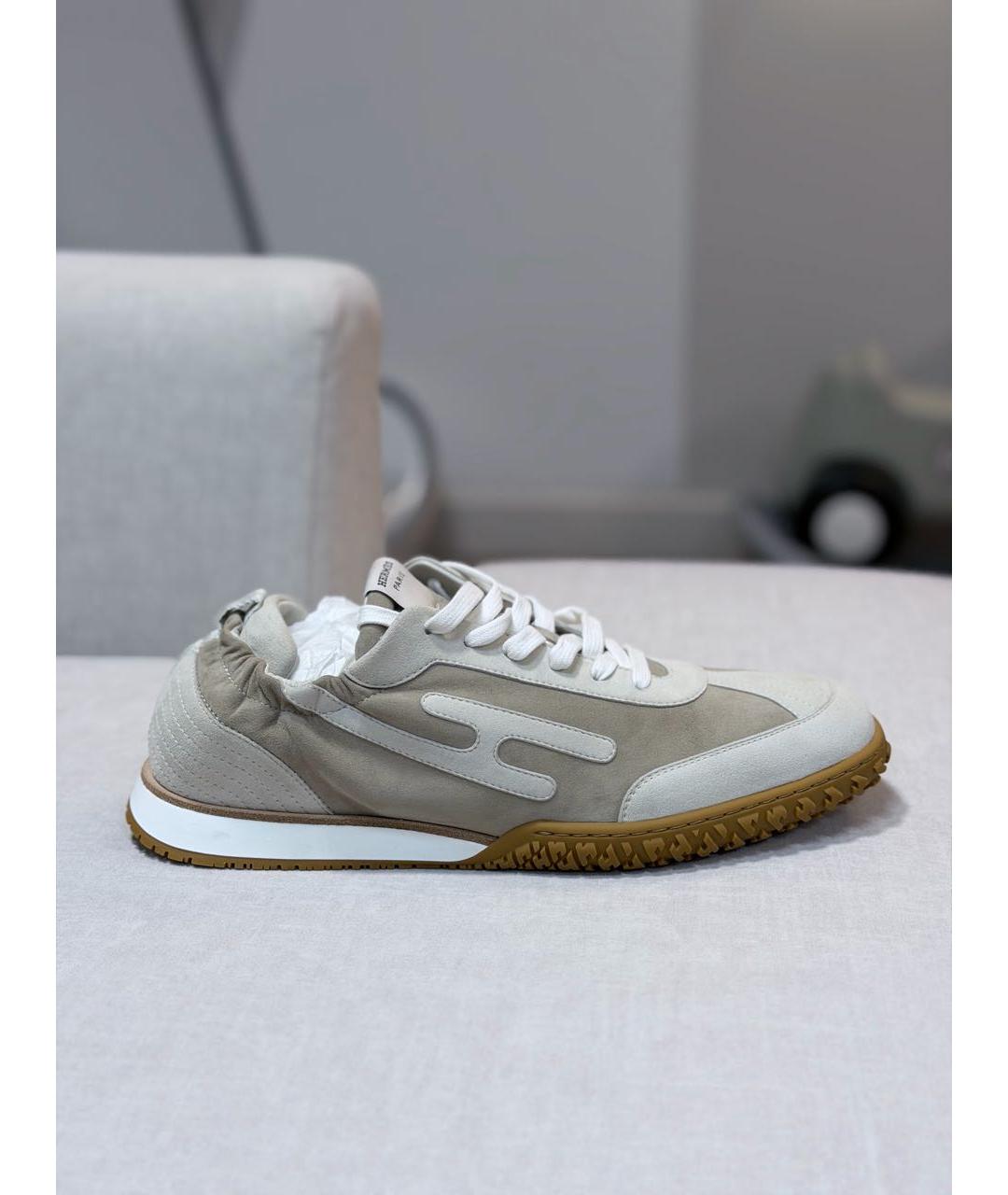 HERMES Бежевые замшевые низкие кроссовки / кеды, фото 7