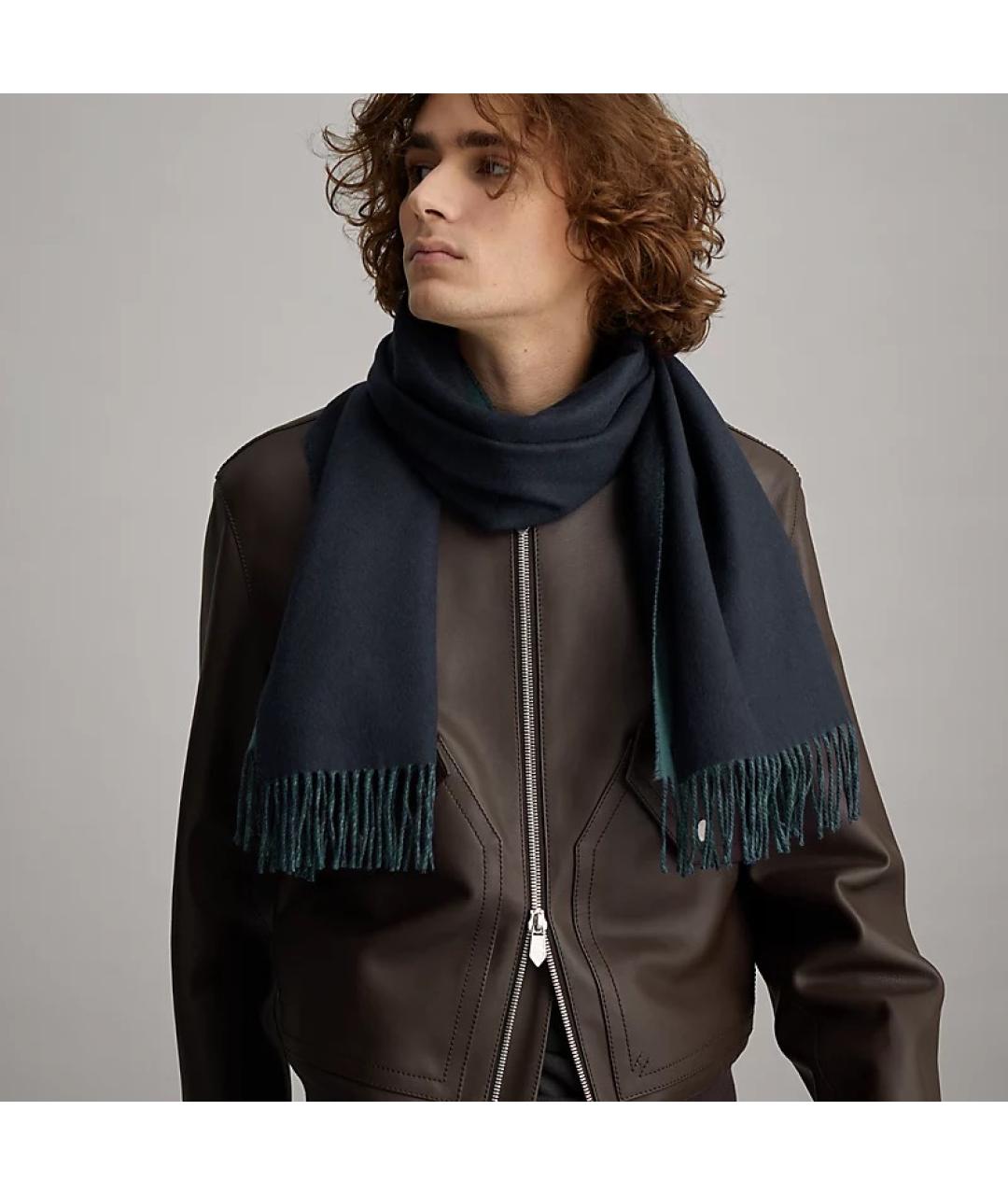 HERMES Черный кашемировый шарф, фото 2