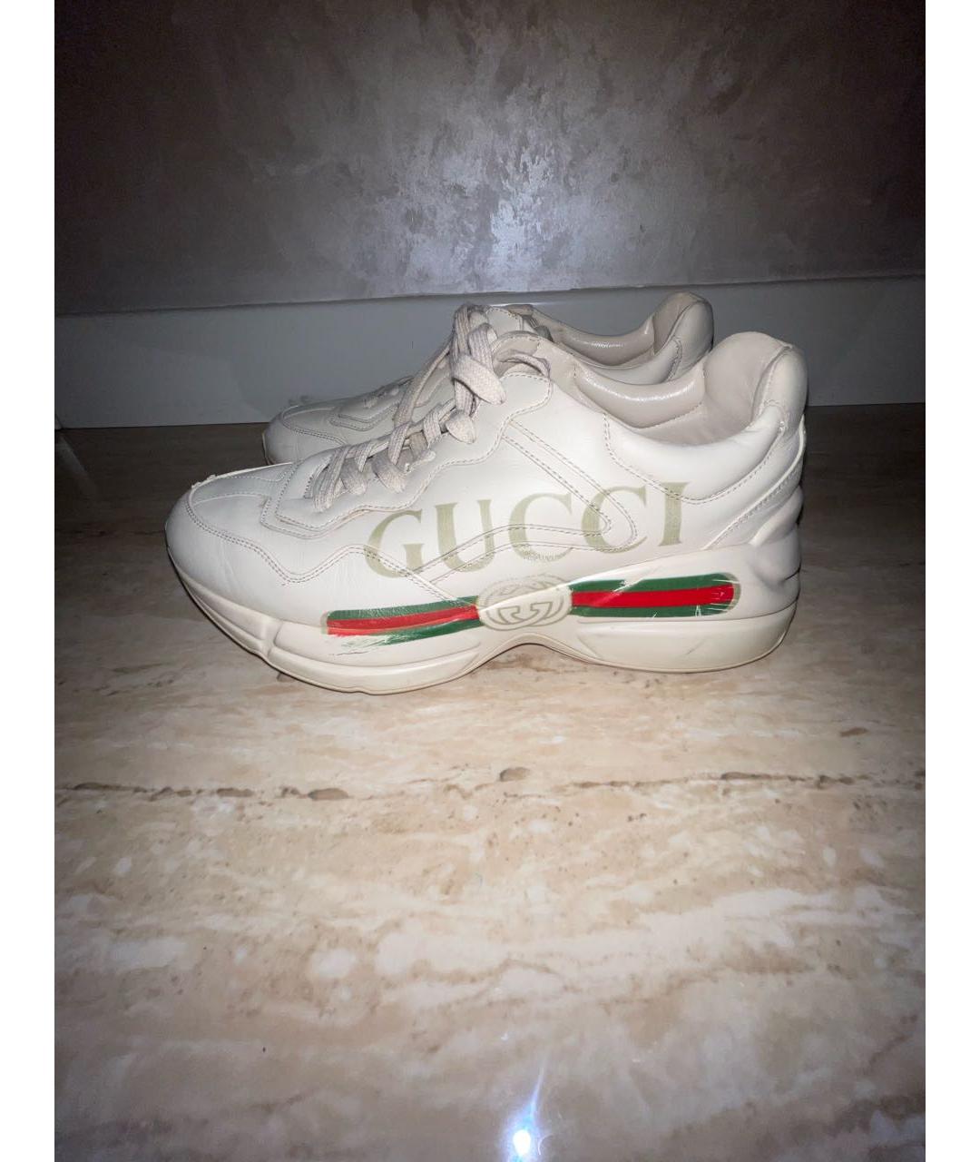 GUCCI Бежевые кожаные кроссовки, фото 5