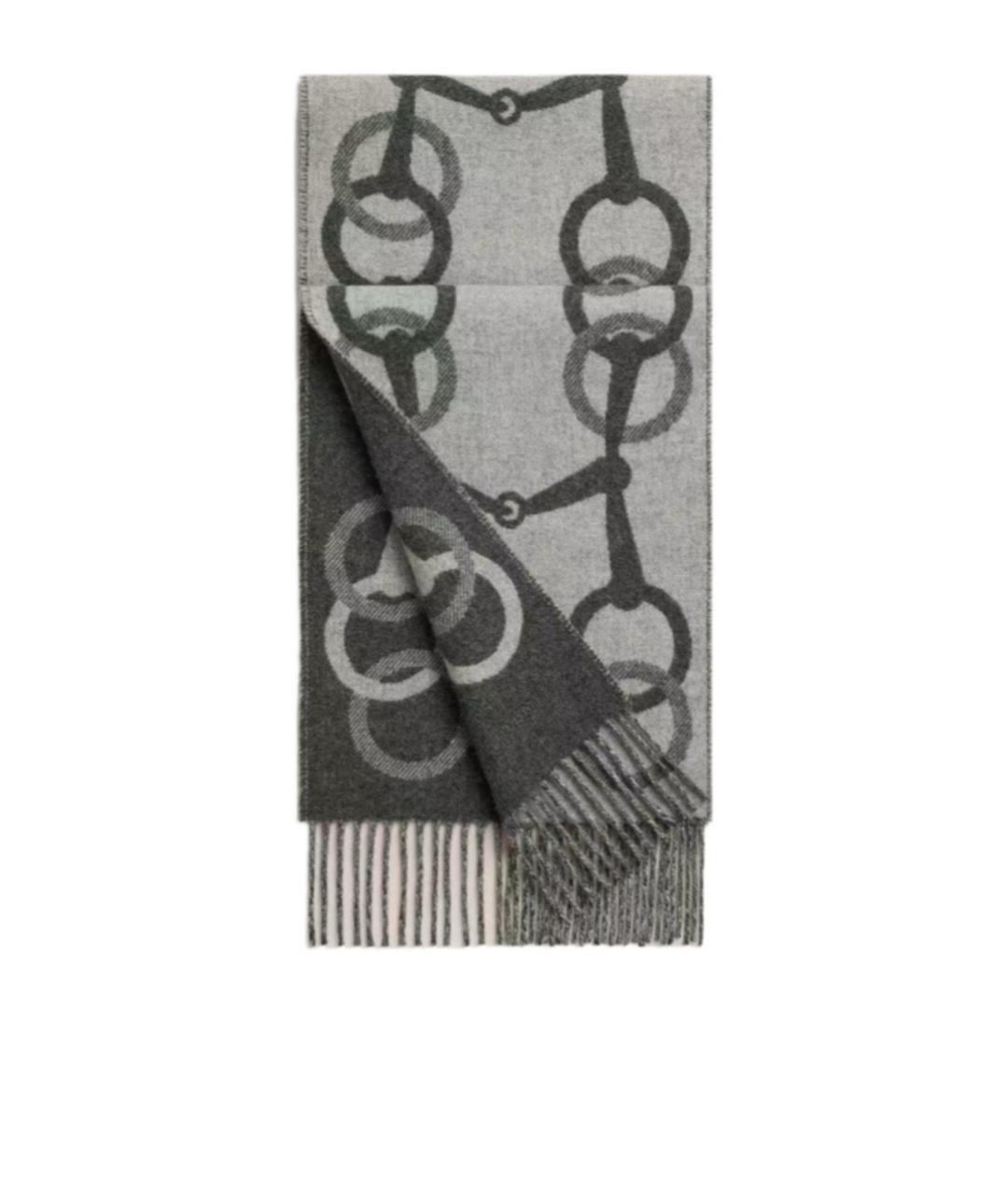 HERMES Серый кашемировый шарф, фото 2