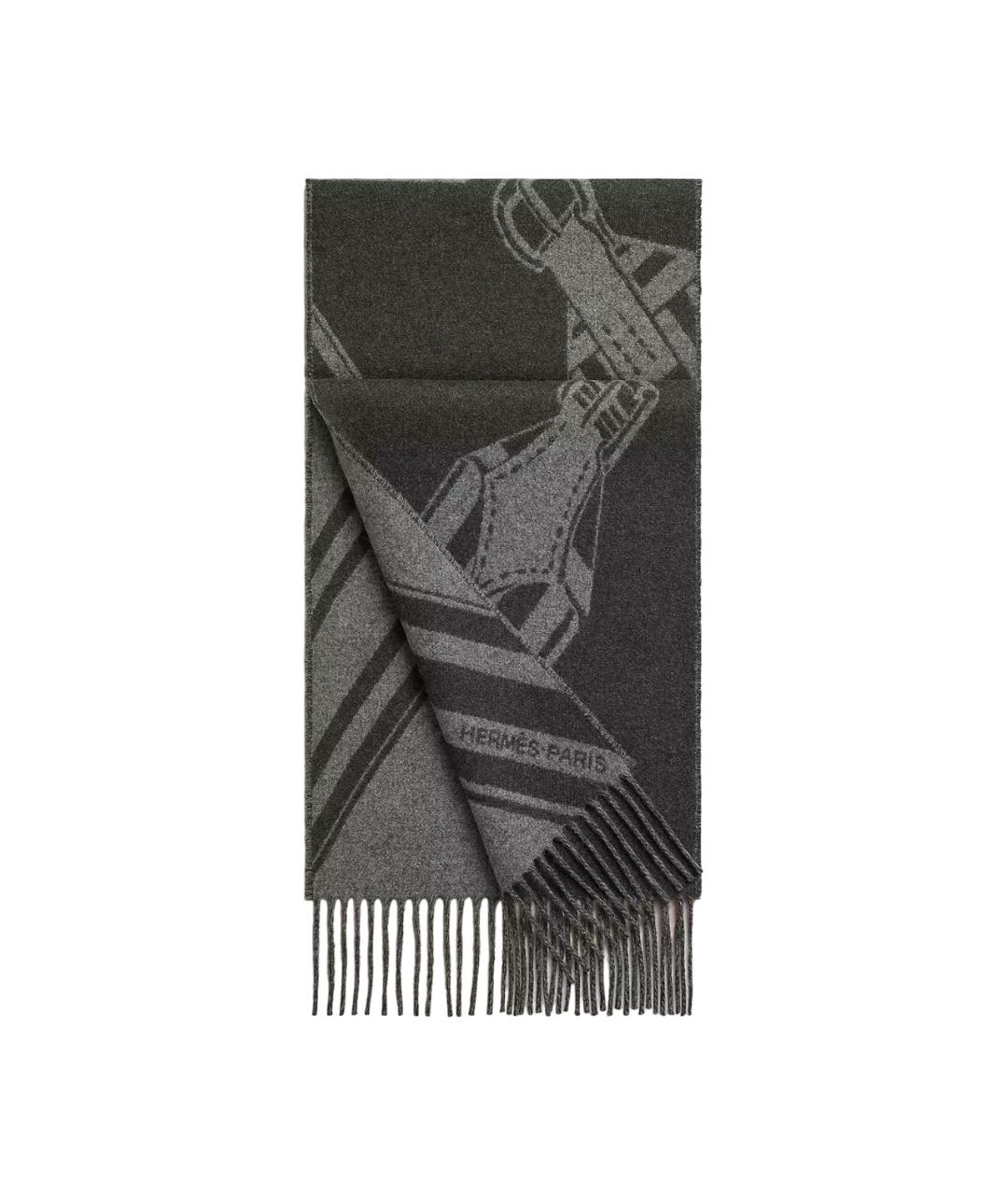 HERMES Антрацитовый кашемировый шарф, фото 1