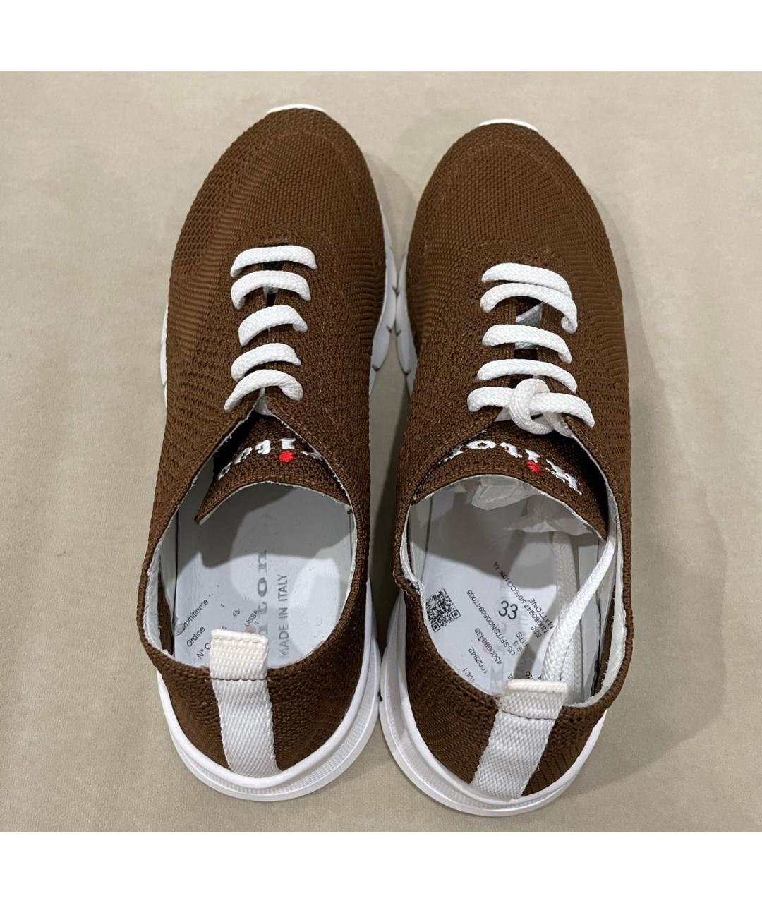 KITON Коричневые текстильные низкие кроссовки / кеды, фото 3