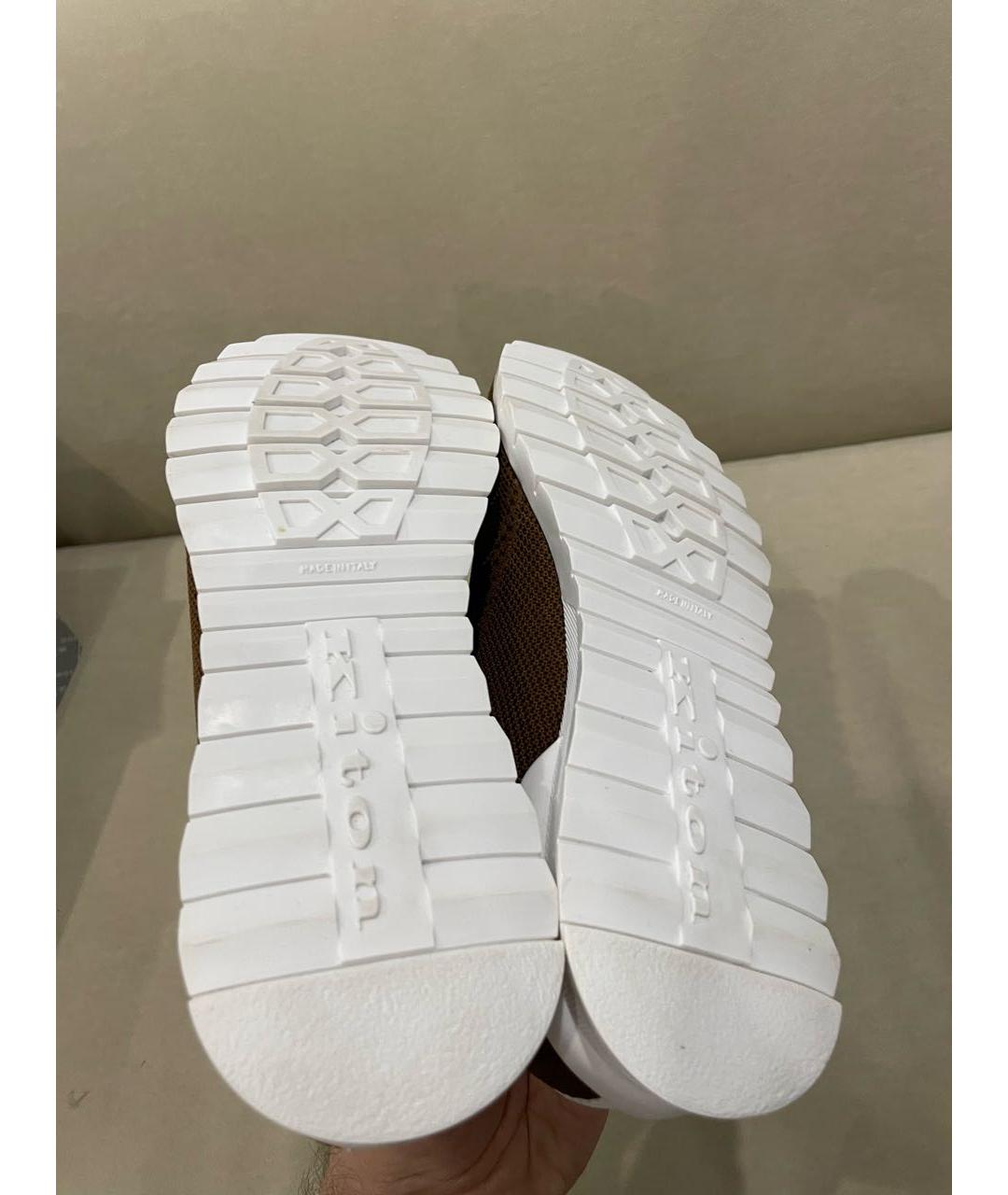 KITON Коричневые текстильные низкие кроссовки / кеды, фото 6