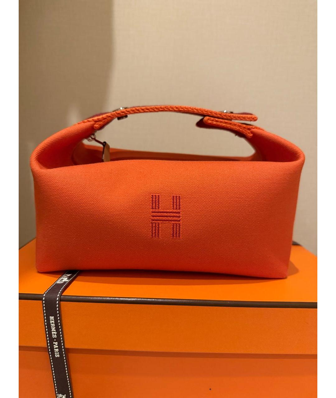 HERMES Оранжевая хлопковая косметичка, фото 8