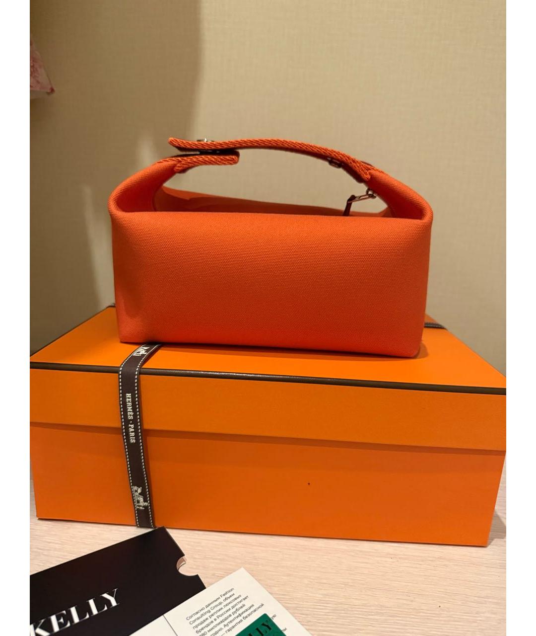 HERMES Оранжевая хлопковая косметичка, фото 4