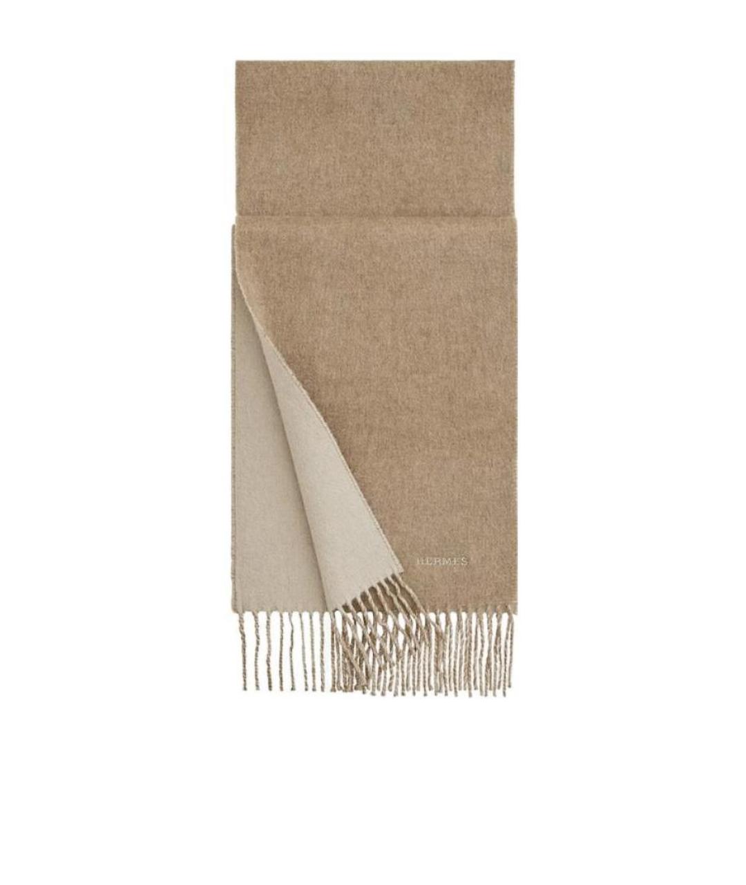 HERMES Бежевый кашемировый шарф, фото 3