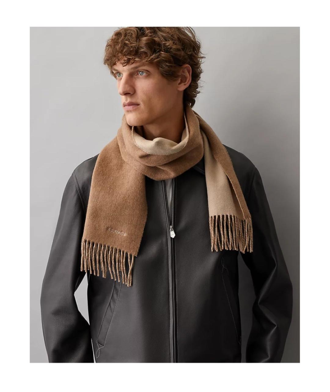 HERMES Бежевый кашемировый шарф, фото 2