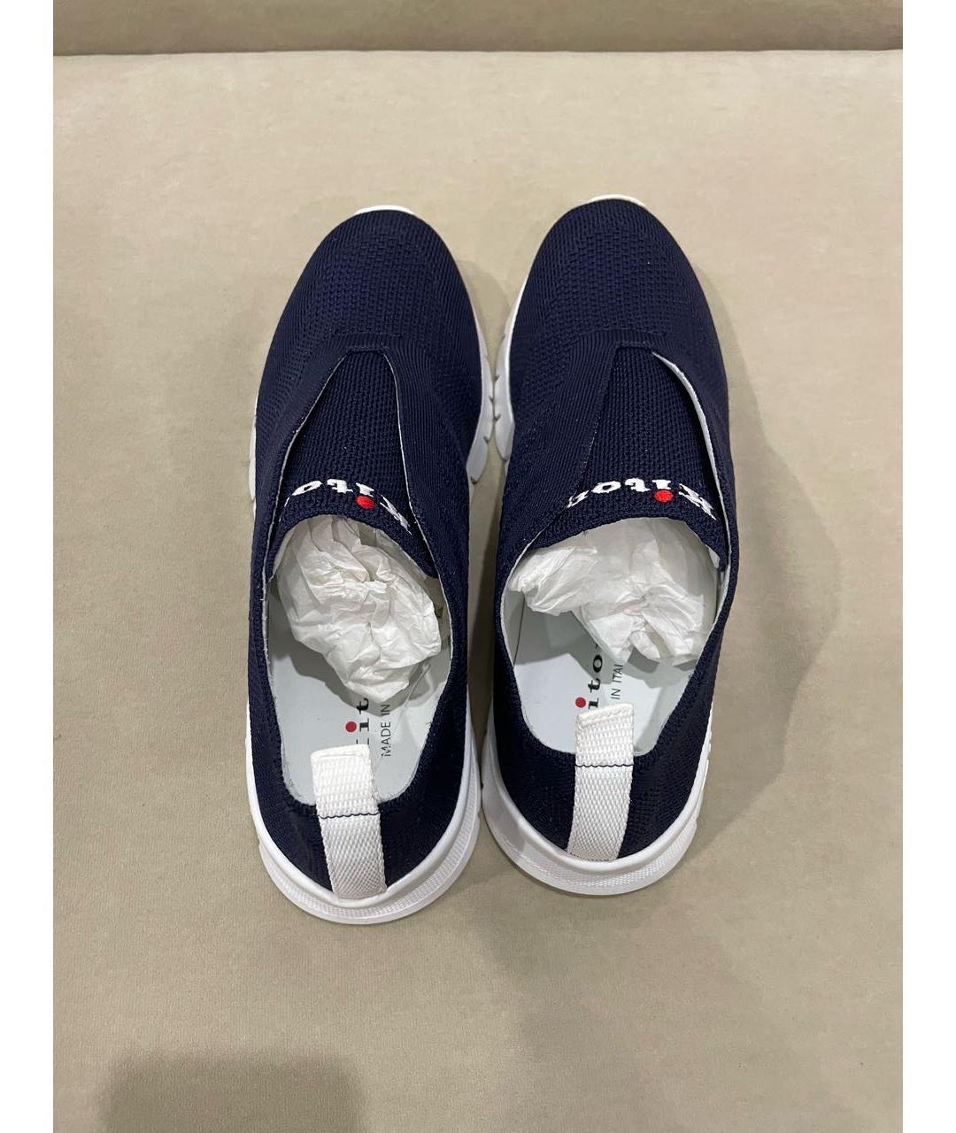 KITON Темно-синие текстильные низкие кроссовки / кеды, фото 3