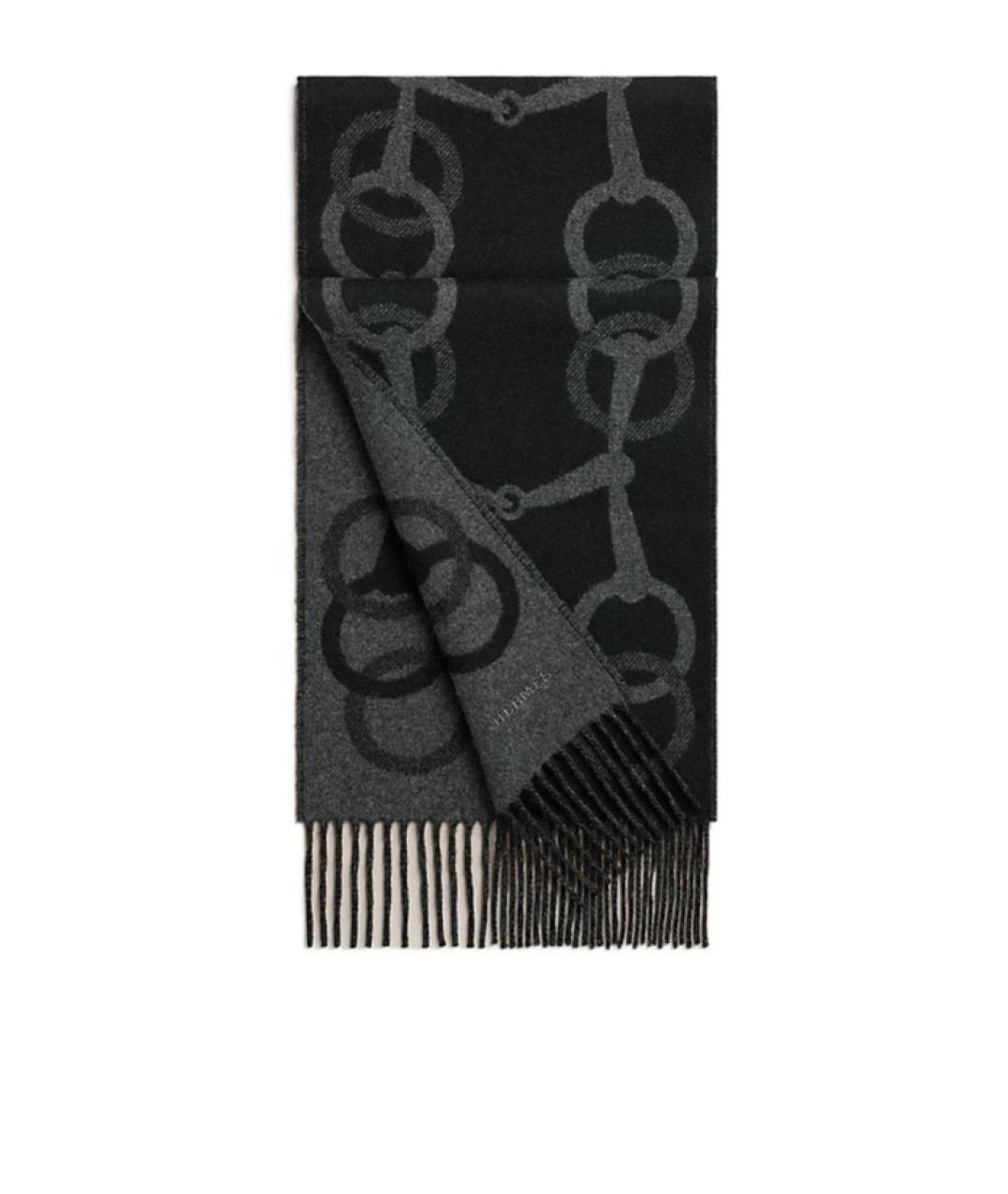 HERMES Антрацитовый кашемировый шарф, фото 1