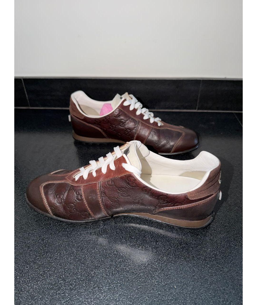 GUCCI Коричневые кожаные кроссовки, фото 6