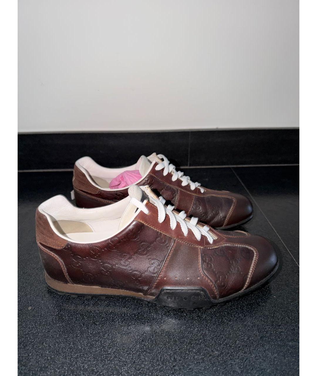 GUCCI Коричневые кожаные кроссовки, фото 7