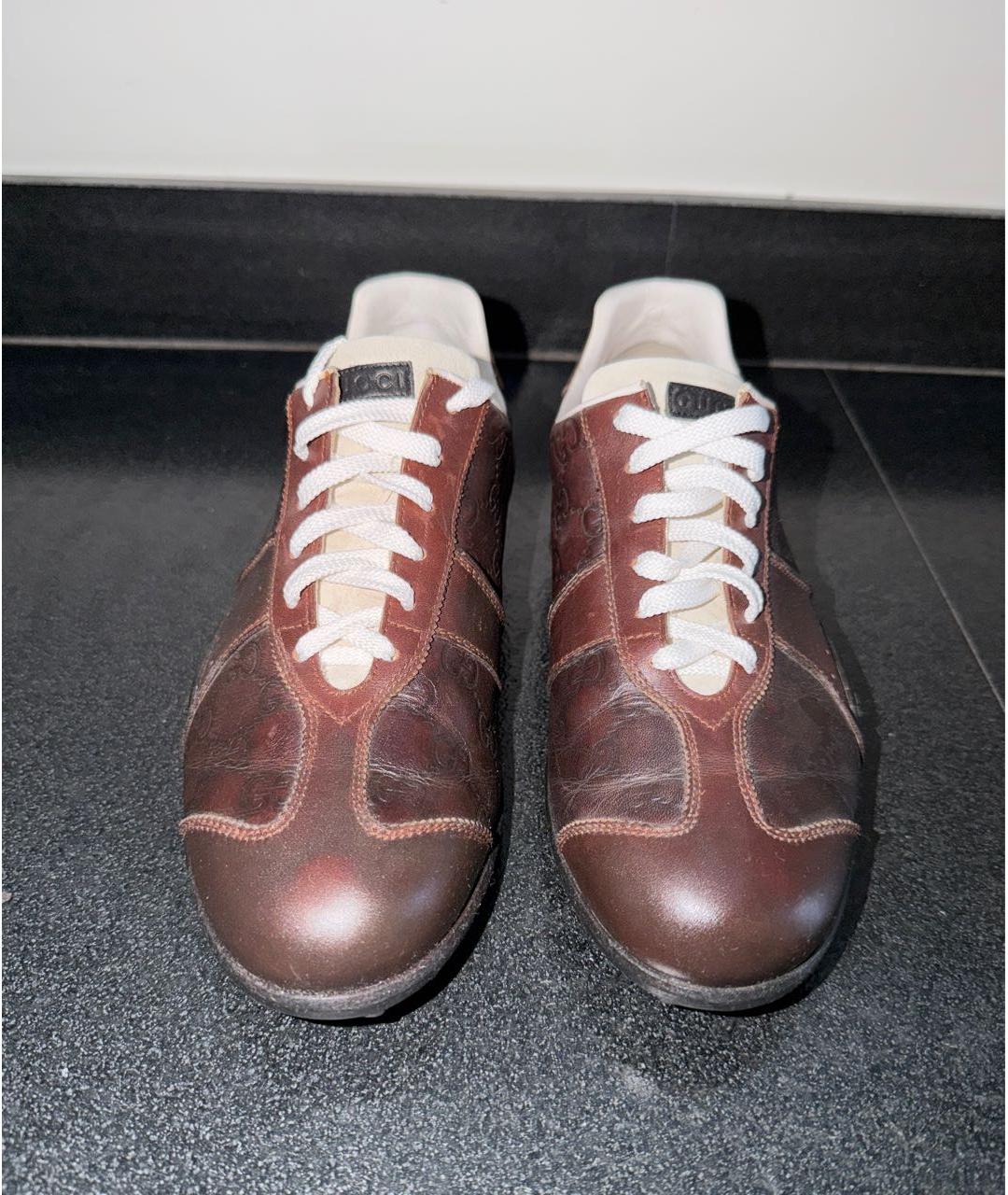 GUCCI Коричневые кожаные кроссовки, фото 2