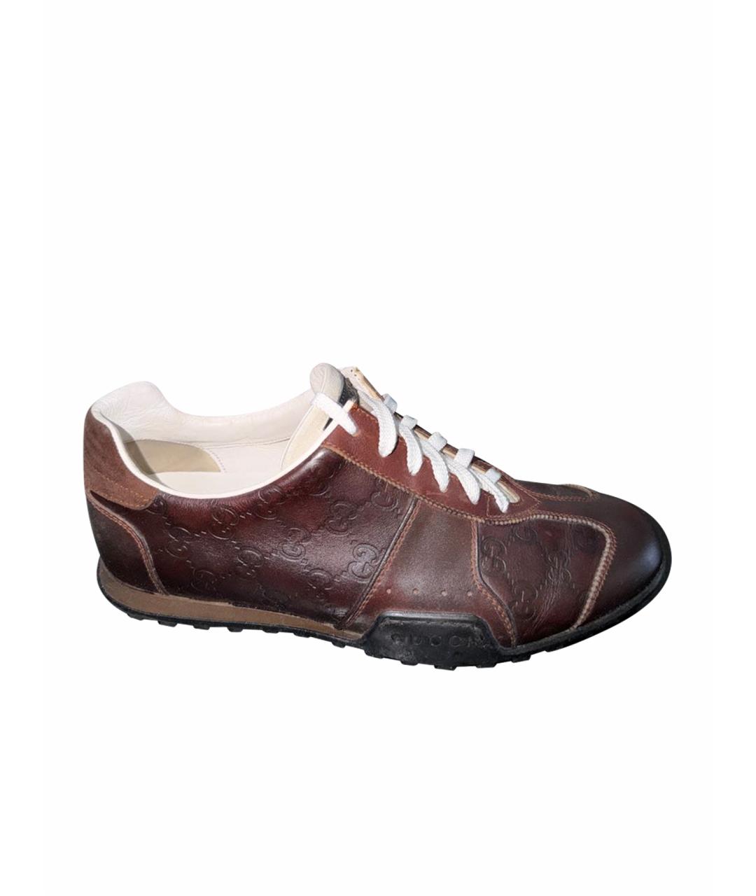 GUCCI Коричневые кожаные кроссовки, фото 1