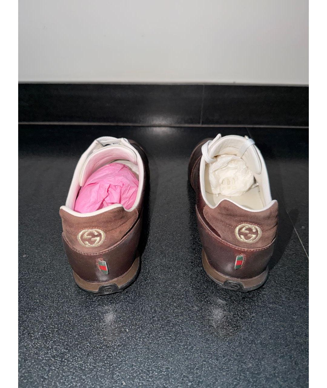 GUCCI Коричневые кожаные кроссовки, фото 4