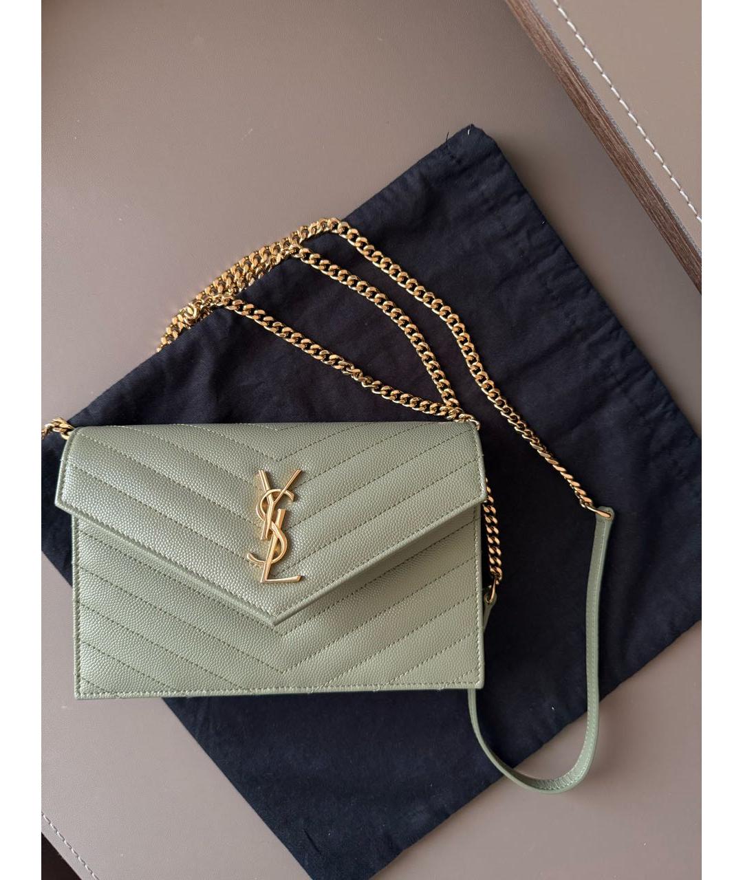 SAINT LAURENT Зеленая кожаная сумка через плечо, фото 5