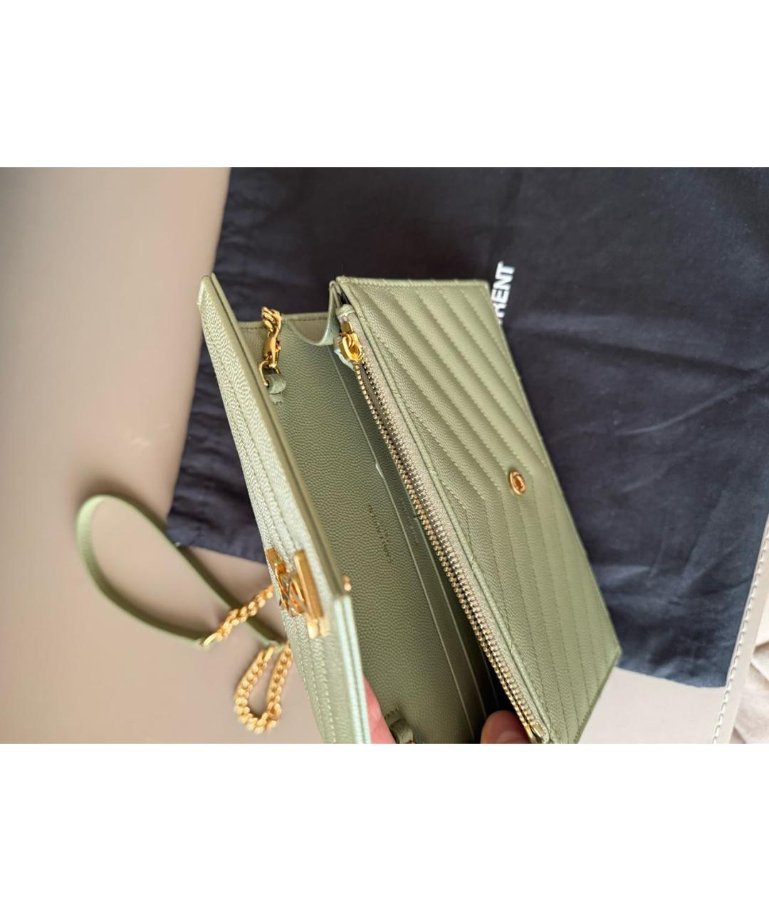 SAINT LAURENT Зеленая кожаная сумка через плечо, фото 2