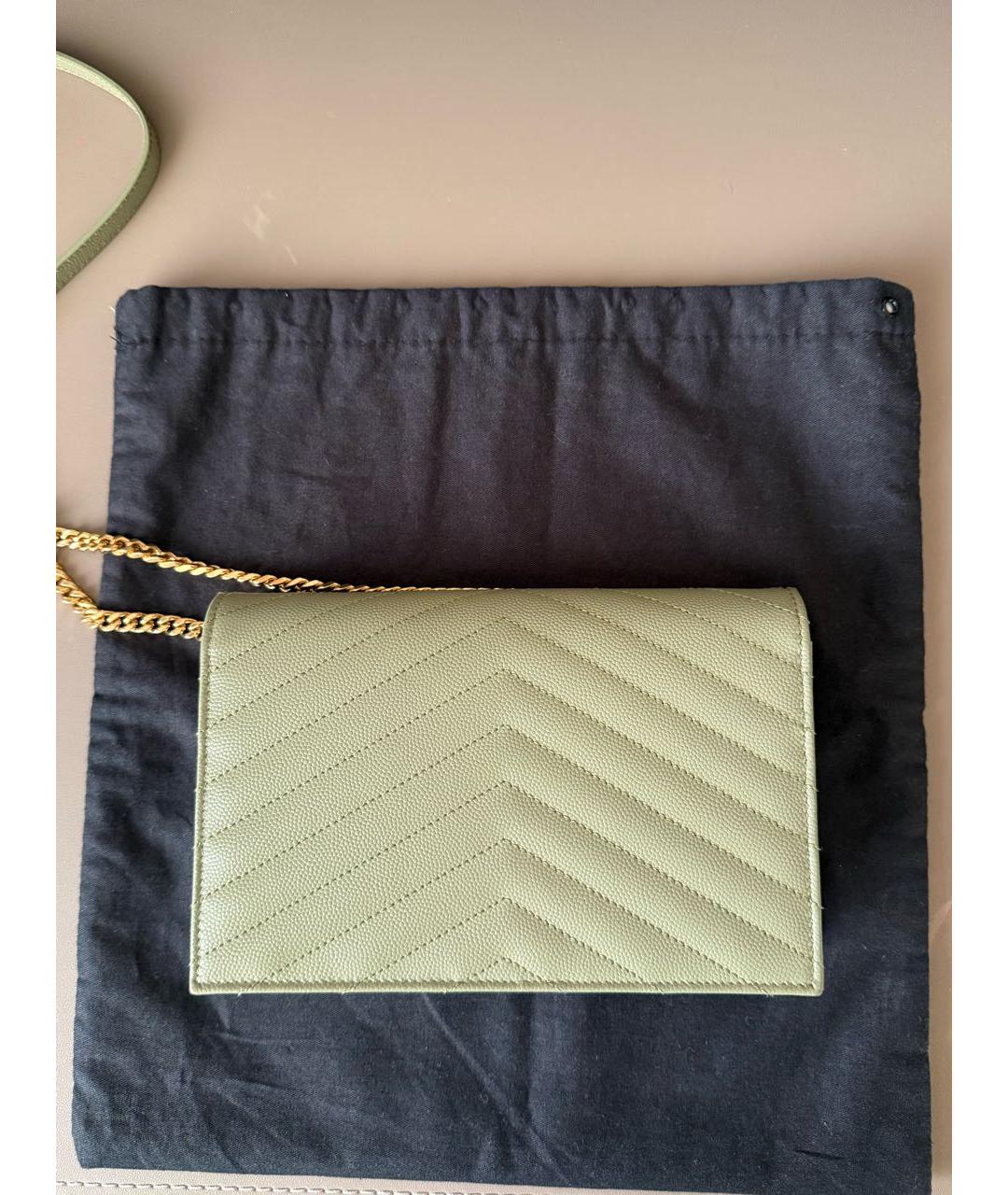 SAINT LAURENT Зеленая кожаная сумка через плечо, фото 3