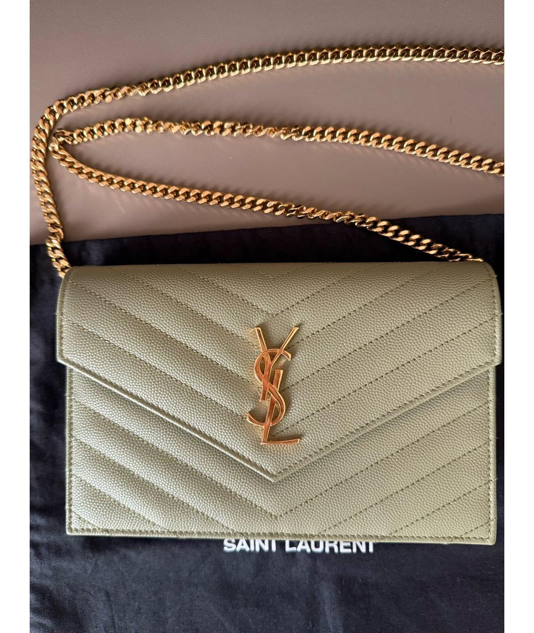 SAINT LAURENT Зеленая кожаная сумка через плечо, фото 4