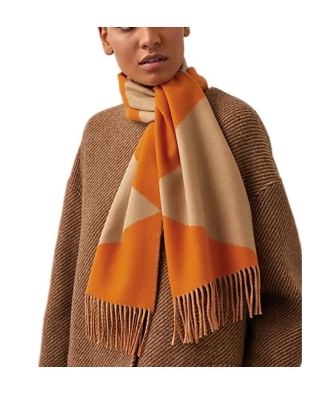 HERMES Оранжевый кашемировый шарф, фото 3