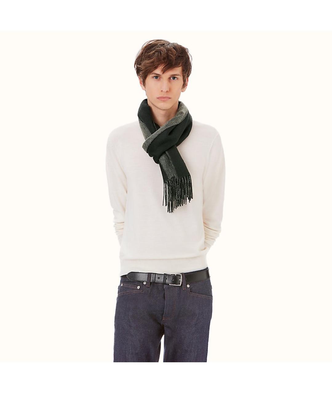 HERMES Черный кашемировый шарф, фото 3