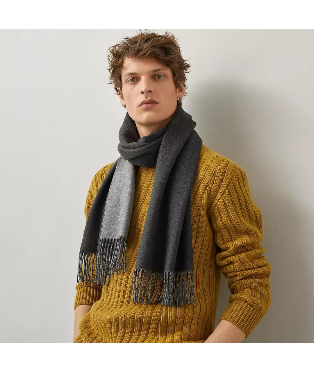 HERMES Антрацитовый кашемировый шарф, фото 3