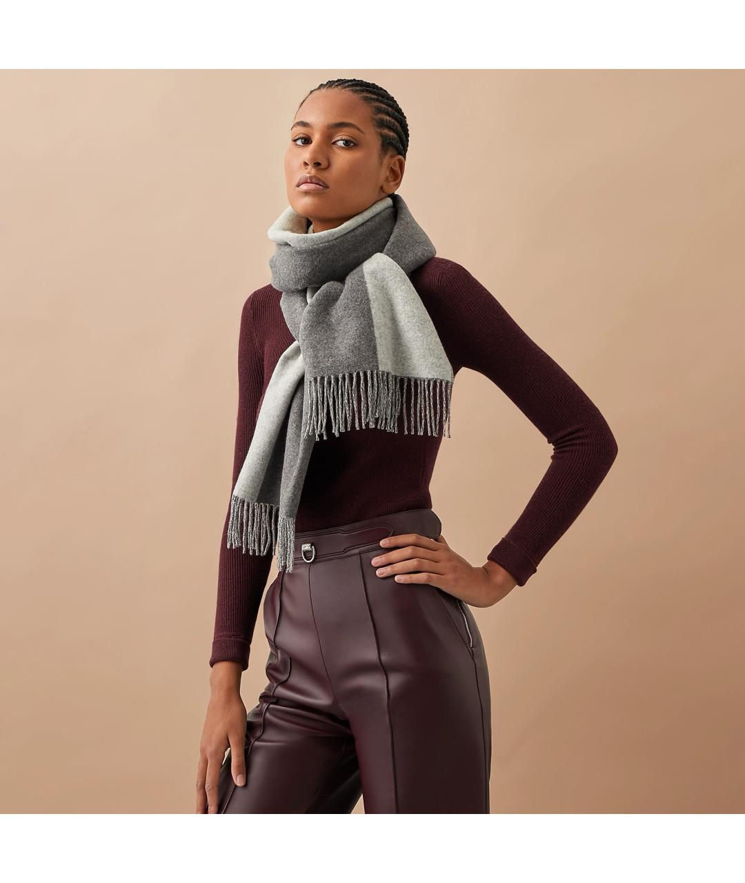 HERMES Серый кашемировый шарф, фото 3