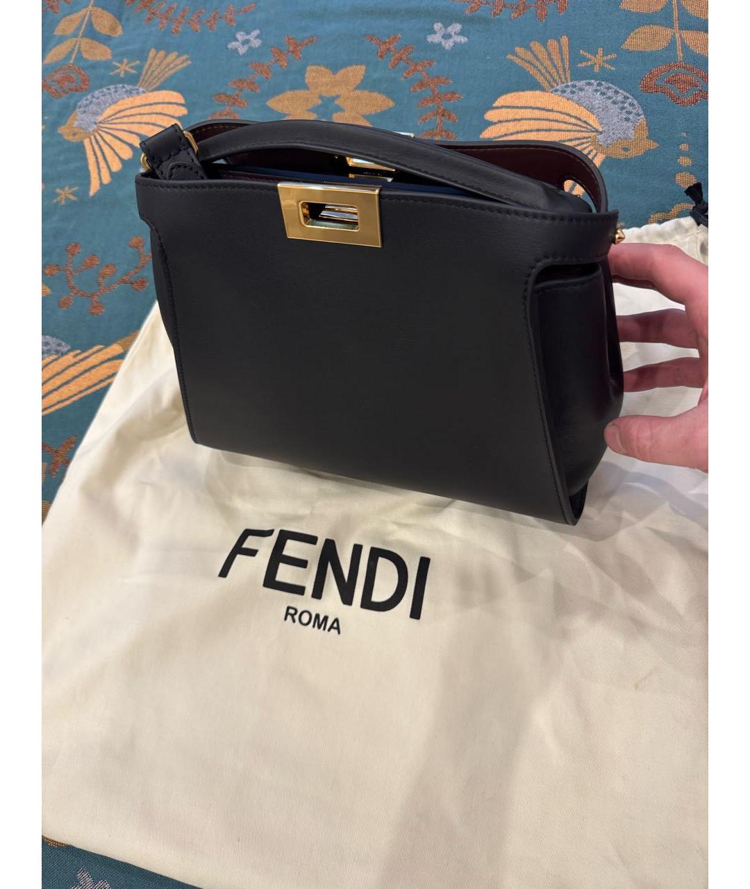 FENDI Черная кожаная сумка с короткими ручками, фото 2