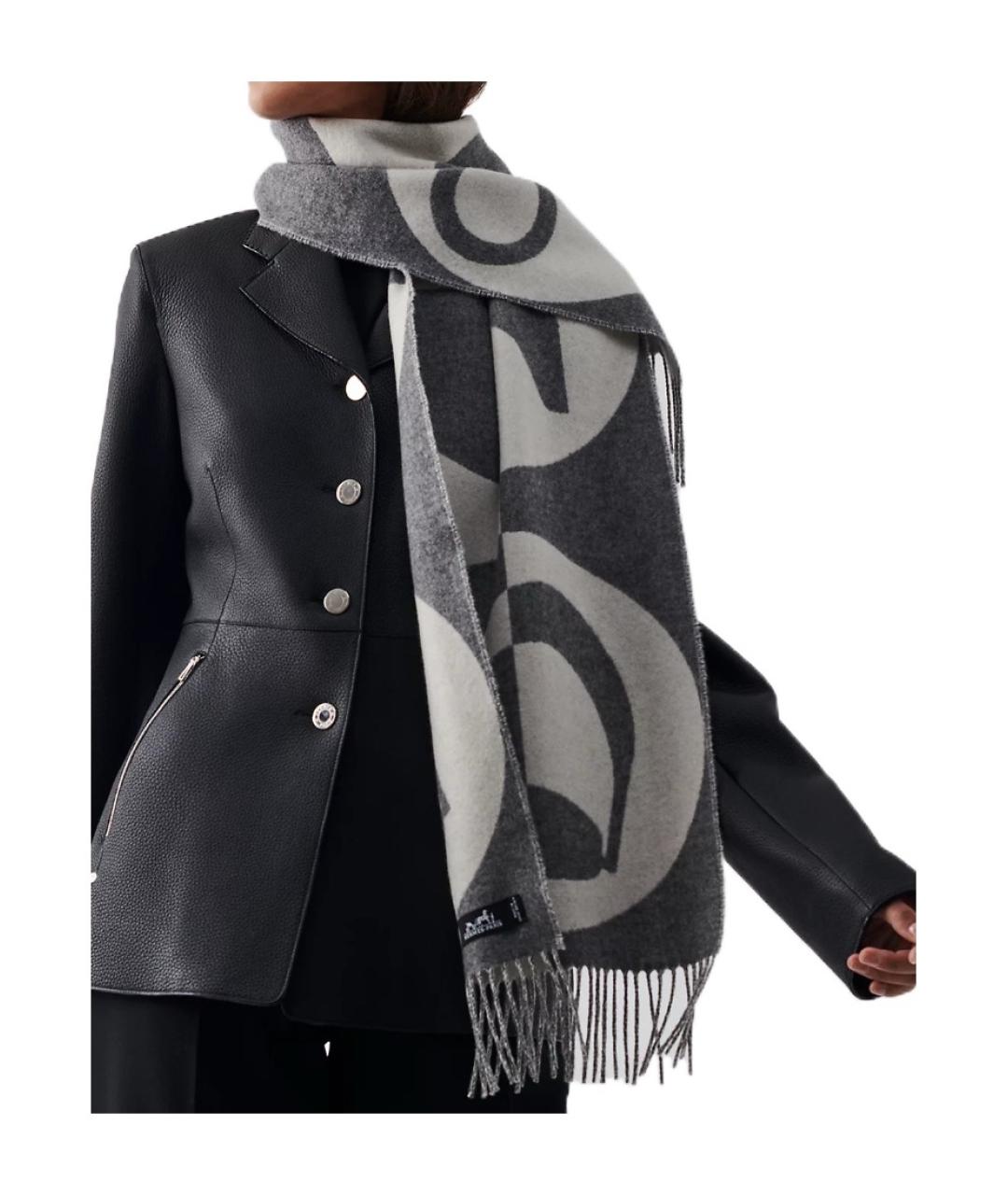 HERMES Серый кашемировый шарф, фото 3