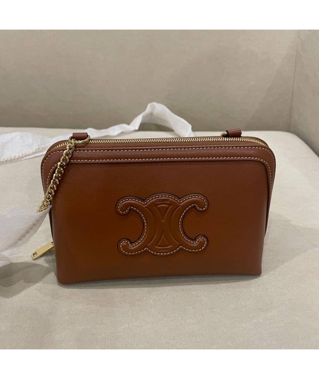 CELINE Коричневая кожаная сумка через плечо, фото 7