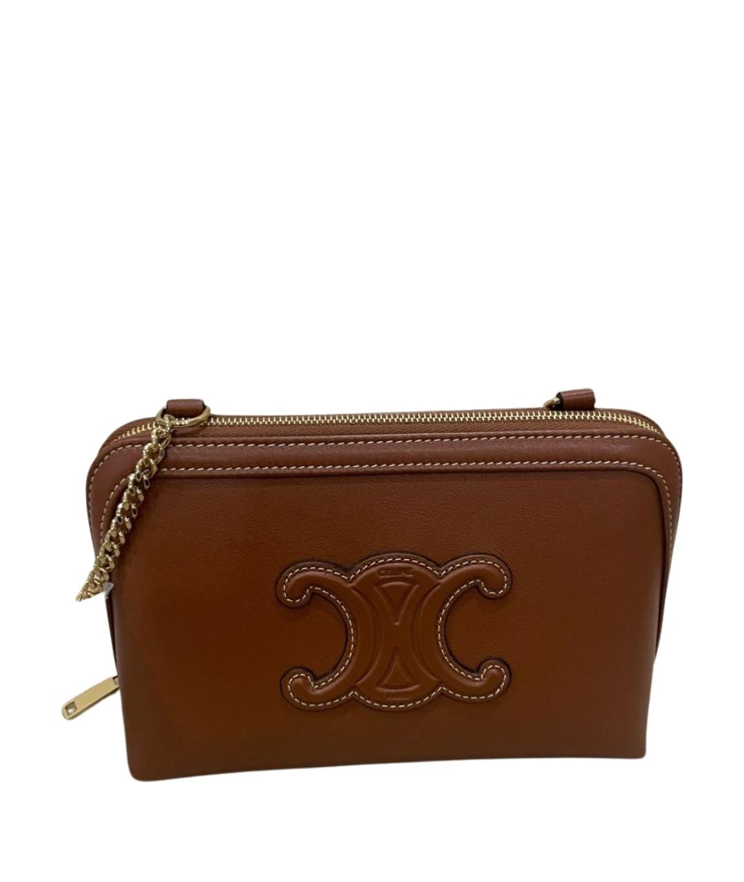 CELINE Коричневая кожаная сумка через плечо, фото 1