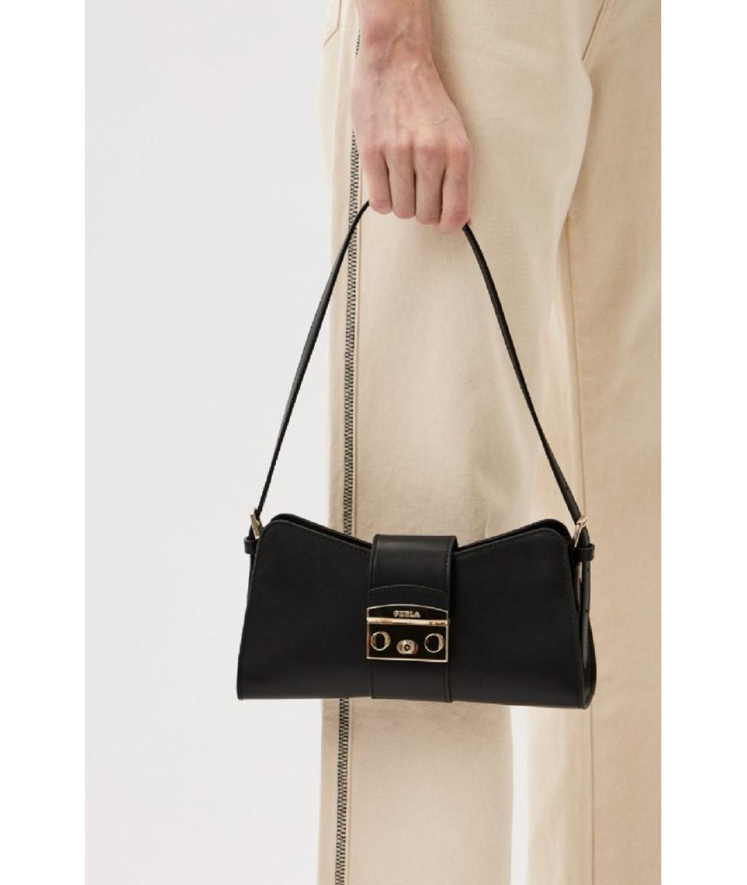 FURLA Черная кожаная сумка с короткими ручками, фото 4