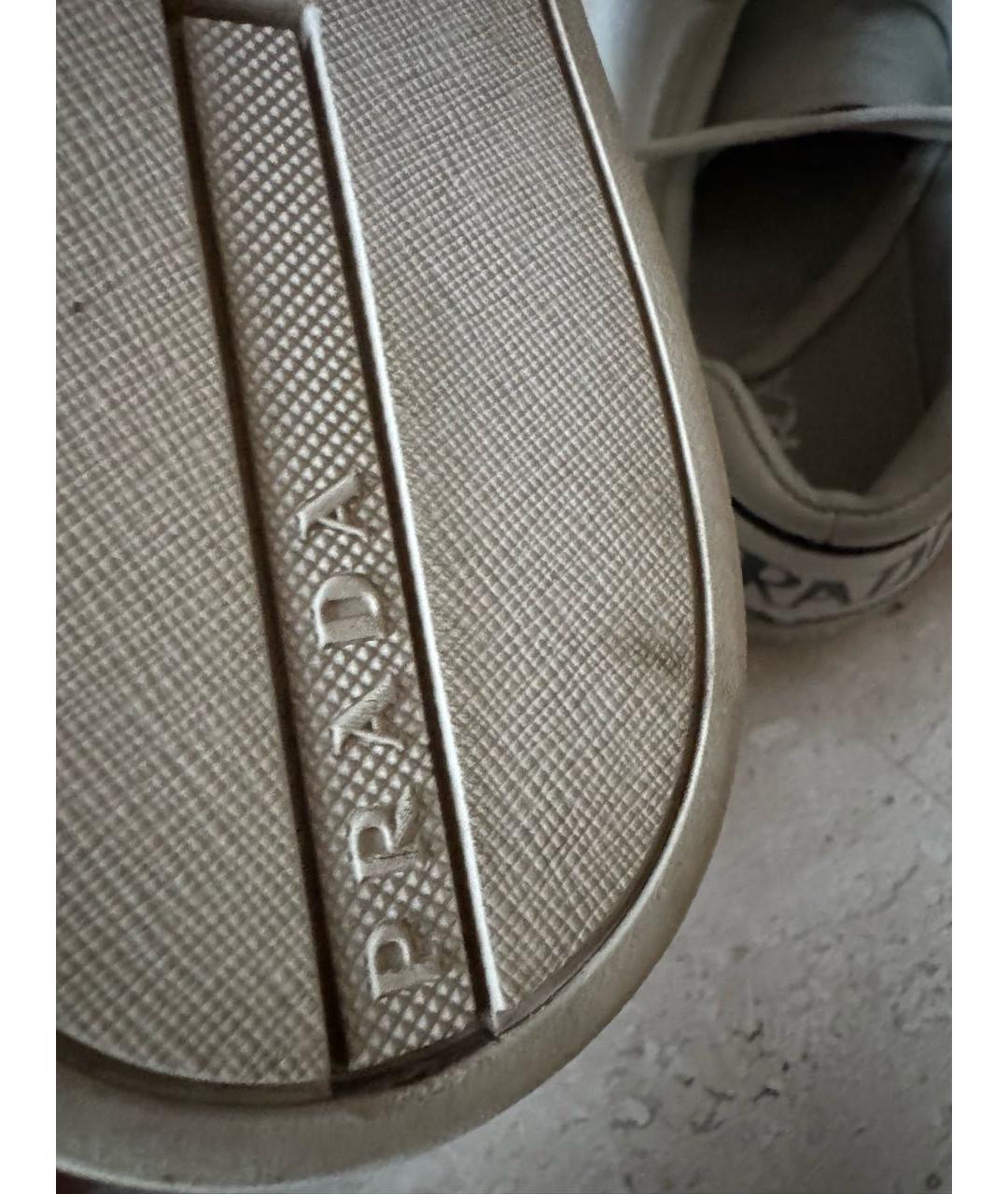 PRADA Белые кожаные низкие кроссовки / кеды, фото 4