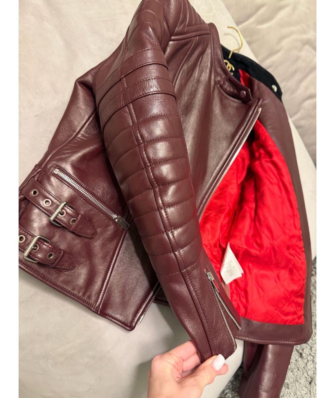 CELINE Бордовая кожаная куртка, фото 7