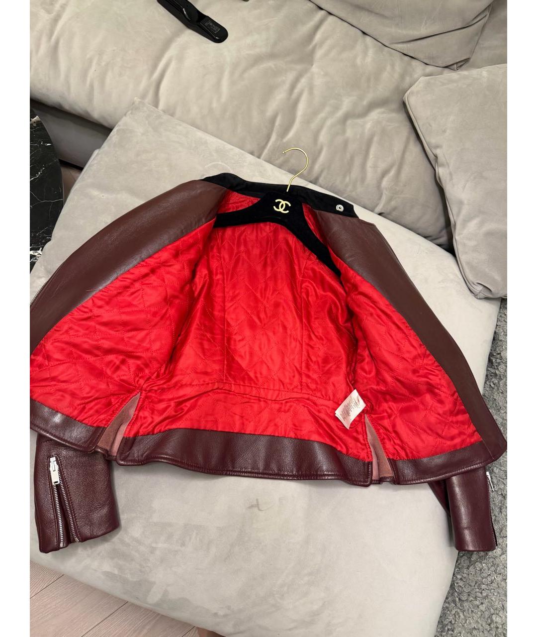 CELINE Бордовая кожаная куртка, фото 4