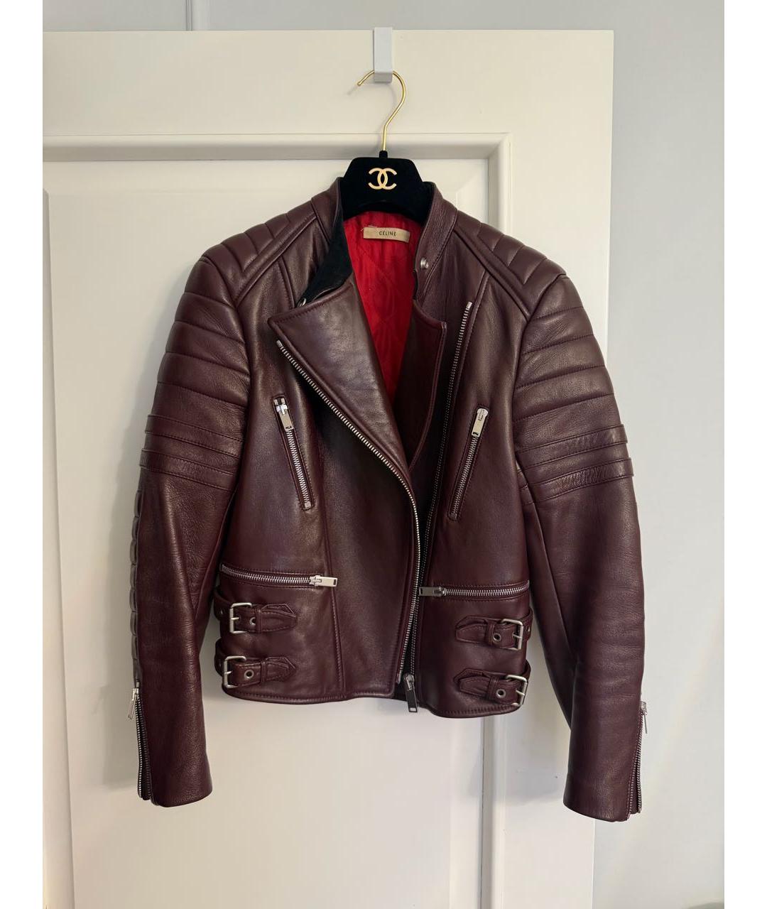 CELINE Бордовая кожаная куртка, фото 9