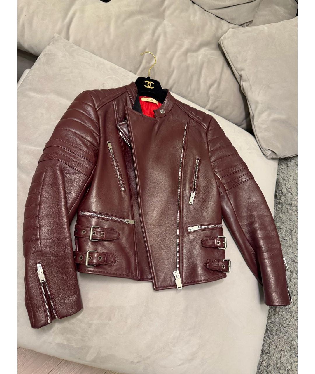 CELINE Бордовая кожаная куртка, фото 2