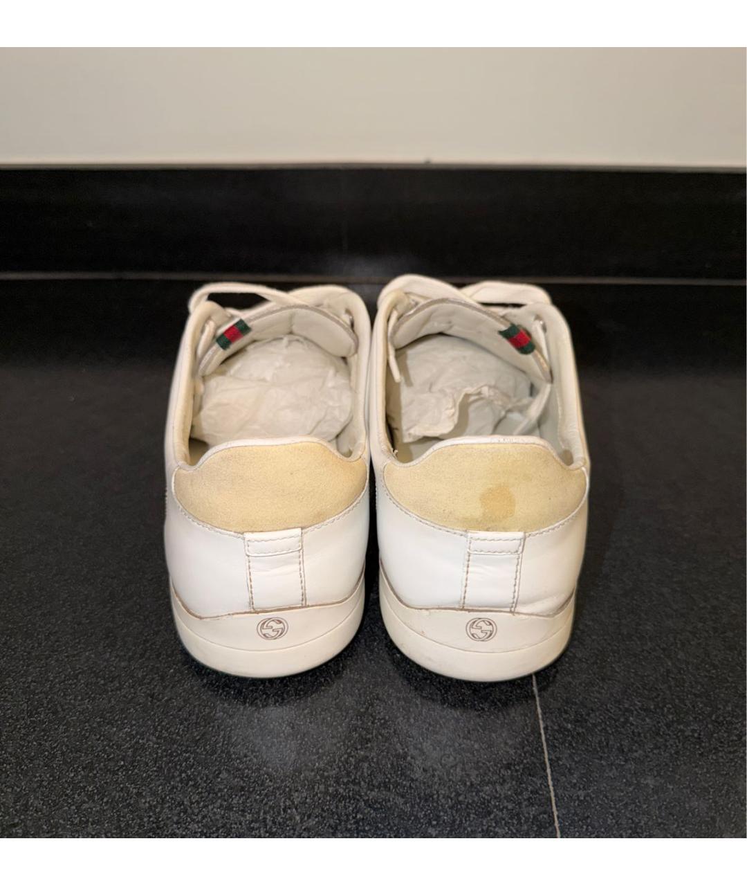 GUCCI Белые кожаные низкие кроссовки / кеды, фото 4