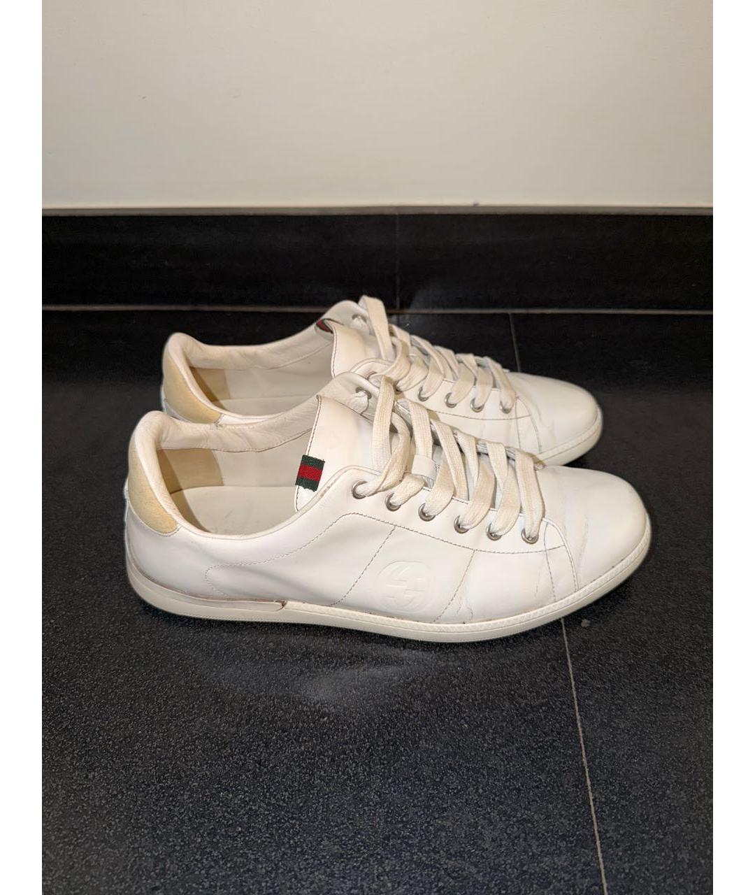 GUCCI Белые кожаные низкие кроссовки / кеды, фото 5